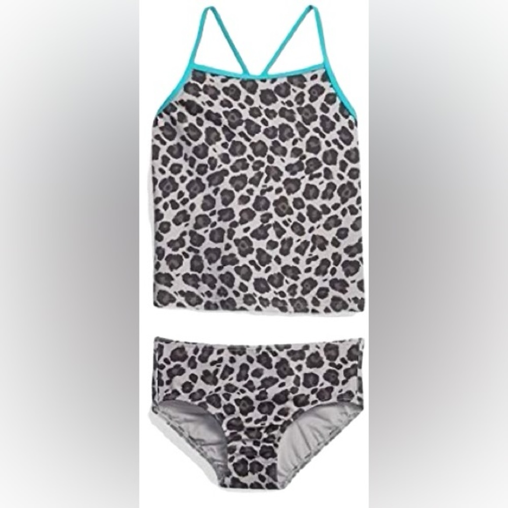 SPOTTED ZEBRA girls animal print tankini swimsuit set size small 6/7 NWT